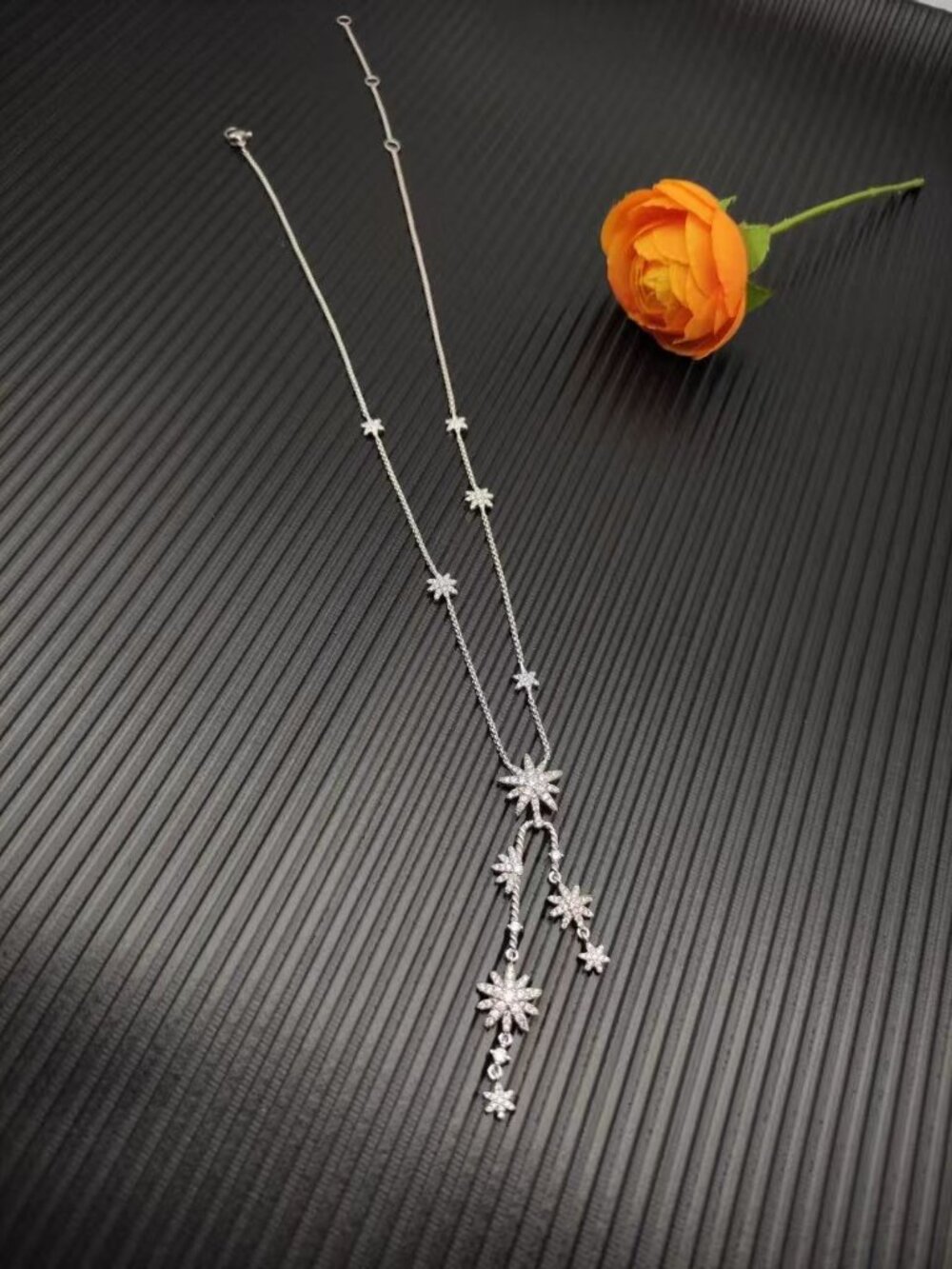 David Yurman Starburst Pendant Necklace Silver Diamond